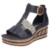 Keilsandalette RIEKER, Damen, Gr. 38, schwarz (schwarz, creme), Lederimitat, Bast, feminin, Schuhe Sandalette, Sommerschuh, Plateausandalette, Sandale mit modischem 6 cm Keilabsatz