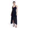 Abendkleid VERA MONT "Vera Mont Abendkleid mit Volant", Damen, Gr. 34, Normalgrößen, blau (night sky), Chiffon, Obermaterial: 100% Polyester. Futter: 100% Polyester., elegant, A-Linie lang, U-Boot-Ausschnitt, Kleider, Wickel-Design