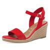 Keilsandalette TAMARIS, Damen, Gr. 38, rot, Textil, modisch, Schuhe, Sommerschuh, Sandale, Keilabsatz, mit verstellbarem Riemchen