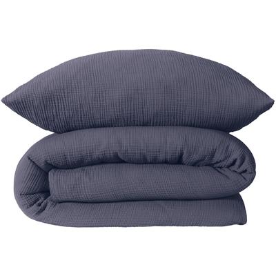 Bettwäsche SCHIESSER "Molly aus supersofter Musselin-Qualität in gedeckten Farben", blau (indigo), B/L: 135cm x 200cm, , Musselin, B/L: 80cm x 80cm, Musselin, Obermaterial: 100% Baumwolle, Bettwäsche, Made in Green Image