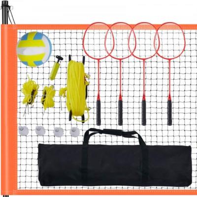 Orange Outdoor Portable Badminton Net with Height Adjustable Steel Poles and Carrying Bag