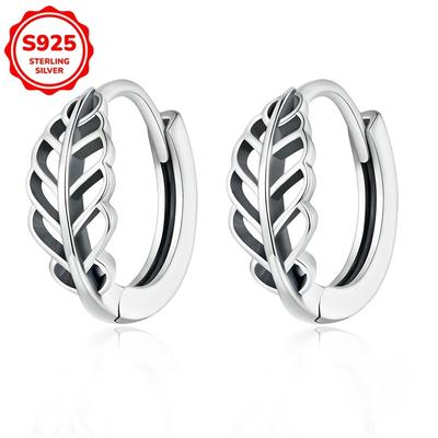 TEMU Elegant 925 Sterling Silvery Hollow Leaf Earrings For Women - Casual Attire & Gifting Image
