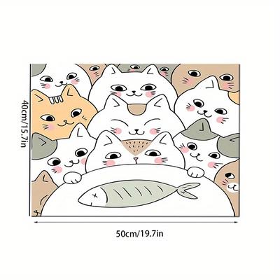 TEMU 1pc Whiskerwonders Print Pet Feeding Mat, Non-slip Polyester Dog Bowl Placemat, Multi-functional Home Use Mat For Cats And Small Dogs Image