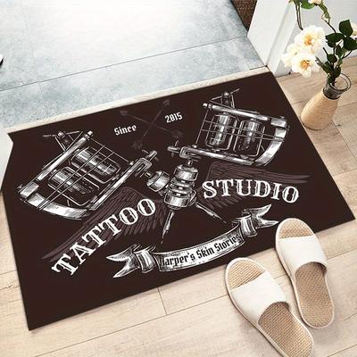 TEMU 1pc Studio Rug - Non-slip Polyester Area Mat With Artistic Tattoo Room, Bedroom, Or Office Decor, 800g/m² , Dark Brown Image