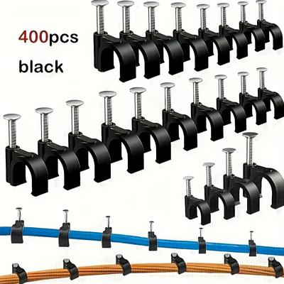 TEMU 400pcs Cable Management Clips Set - Plastic Round Wire Organizers With Steel , 4/6/8/10mm Sizes, Ideal For Cord Organization, Cord Holder Image