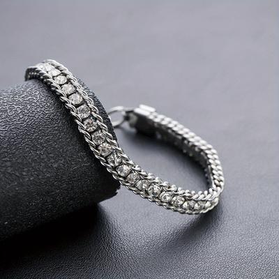 TEMU Stylish Men's Titanium Steel Bracelet With Rhinestone Accents - Perfect Gift For Dad, & | Ideal For Holidays, Vacations & Family Gatherings Image
