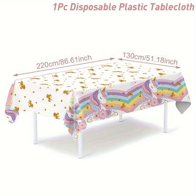 TEMU 1pc Colorful Unicorn-themed Birthday Tablecloth - Disposable Plastic, Rainbow & With Golden Accents, ' Party Decorations, Unicorn Birthday Party Supplies Image
