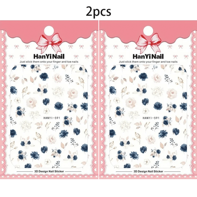 TEMU 2 Sheets 3d Watercolor And Art Stickers - Reusable , - Diy Manicure Decals, Embroidered For And Image