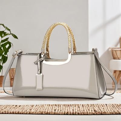TEMU Elegant Evening Clutch - Solid Color Glossy Finish Handbag With Zipper Closure And Polyester Lining For Parties And Weddings - Fashionable Women's Dinner Purse Image