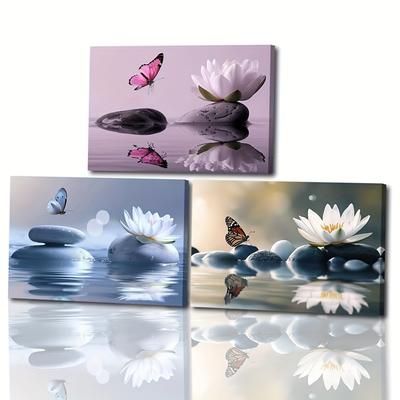 TEMU Lotus Zen Canvas Wall Art 3pcs Meditation Artwork Painting Prints Yoga Spa Room Image