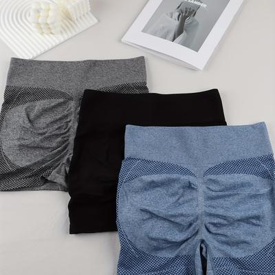 TEMU 3pcs High-waisted Seamless Shorts - Comfortable, Breathable, And Supportive Yoga Shorts For Women, Black, Gray, And Blue, Yoga Apparel | | Comfortable Shorts Image