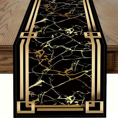 TEMU Luxurious Black And Table Runner, Non-slip, Machine Washable Polyester, Ideal For Kitchen Dining, Home Decor, And Party Decoration, Kitchen Decor And Accessories Image