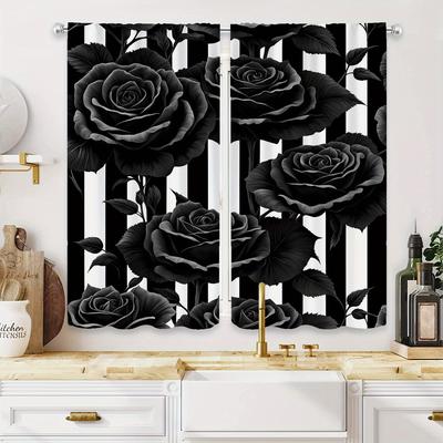 TEMU [2pcs Vintage Print Curtains] 2pcs Vintage Print Sheer Curtains, Polyester Woven Drapes For Home Decor, Machine Washable, Rod , Romantic Theme For Living Room Bedroom Study Kitchen Image