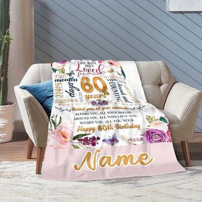 TEMU 1pc Personalized 60th Birthday Blanket With Custom Name, Warm & Design, Home, Office, Camping, And Gifts For , Personalized Blanket Image