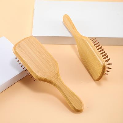 TEMU [1pc Bamboo Wooden Paddle Hair Brush] 1pc Wooden Paddle Hair Brush For Long Hair, Ergonomic Square Finishing Comb, With Wooden Handle, For Scalp Massage & Hair Combination Image