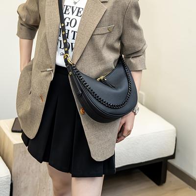 TEMU Trendy Women' Shoulder Bag Top Layer Cowhide Small Handbag Soft Leather Briefcase Handbag Genuine Leather Classic Crossbody Bag Image