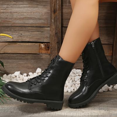 TEMU Women' Color Ankle Boots, Fashionable Comfortable Non-slip Sole, Side Zipper Short Boot With Low Platform Heel, Plain Toe, Upper, Fabric And Insole Image