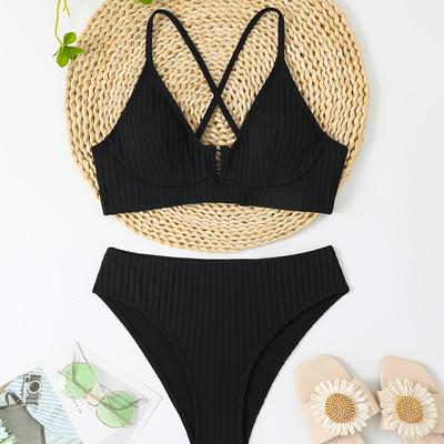 TEMU -10318 Women's Bikini Set, Tie-back Top With Front + Regular Triangle Bottoms Image