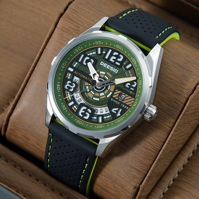 TEMU Fashionable Men's Mechanical Self-winding Watch, Stainless , Round Dial, Silicone Strap, With Regular Maintenance, For Valentine's, Christmas, Teachers'/back To School/, Without Battery Image