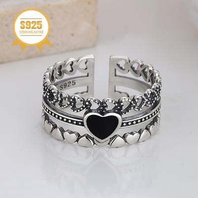 TEMU 925 Low Allergy Korean Love Three-layer Ring Female Ring Valentine's Day Day Gift For Women Anti-oxidation Storage Gift Box Packaged 2.9g Image