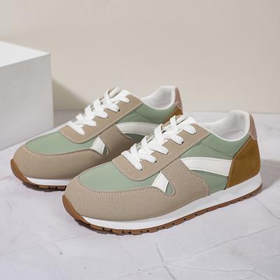 TEMU Women's Fashion Casual Sneakers, Lightweight Low Top Shoes With Synthetic & Fabric Upper, Rubber Sole, Round Toe, Lace-up Closure - Solid Color Image