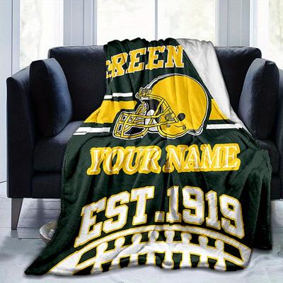 TEMU Bay Football Blanket With Personalized Name, Polyester, Ideal For , Camping, Travel, Outdoor Throw, Machine Washable Image