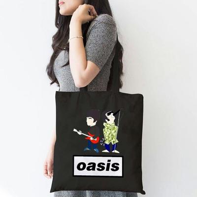 TEMU Pattern Canvas Tote Bag - Black Shoulder Beach Bag With Design, Travel, Daily Use, And Carrying Essentials Like Macbooks, Ipads, Books, And More Image