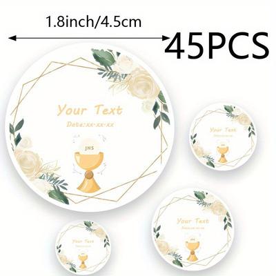 TEMU 45pcs Customizable Baptism Stickers, Waterproof & Paper Set, Eucalyptus & Design, For Gifts, Invitations & Decorations Image