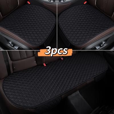 TEMU Linens Car Seat Cushion 3pcs Set Small Rhombus Embroidery Universal Seat Covers With Storage Pocket Front 2 Rear -piece Set Image