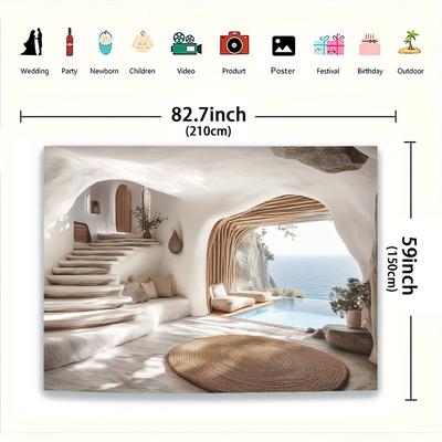 TEMU 1pc Style Polyester Hanging Ornament, Cave House Photography Backdrop, Beach-themed Party Decor, Living Room & Airplane Decoration, No Electricity Required, Featherless, Coastal Home Decor Image