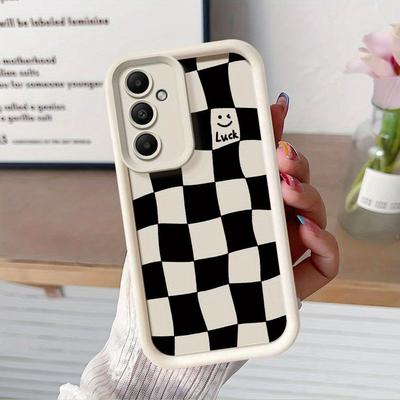 TEMU Square Chessboard Smil Luck Phone Case A16 A55 A25 A35 A15 A54 A34 A14 A24 A53 A33 A23 A13 A52 A32 A22 A12 A51 A71 A72 A73 A52s Silicone Cover Protective High- Shockproof Image