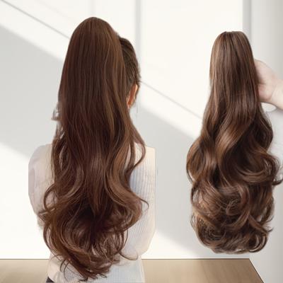 TEMU 18-inch Elegant Body Wave Clip-in Hair Extensions For Women - Realistic Brown Hair, , Christmas, Halloween Parties & All , Hair Accessory | Wig | Soft Texture Wig, Hair Accessories Image