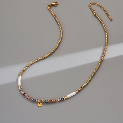 TEMU Bohemian Beaded Necklace For Women, Elegant & , Artificial Crystal, Versatile For Daily & Party Occasions, Accessory, Random Bead Colors Image