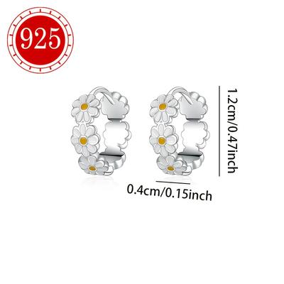 TEMU 1pc 925 Silver Low Allergy Earrings, Elegant , Plated, , , For Women, , Wedding, Beach Vacation, Ramadan, Day, With Anti-oxidation Packaging, 1.4g Image