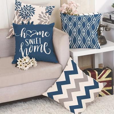 TEMU 4pcs Modern Decorative Pillow Cover 18x18 Inches, Hexagonal Light Blue Geometric Pattern, Sofa Cushion Cover For Indoor And Outdoor Decoration, 100% Swan Velvet Fabric Image