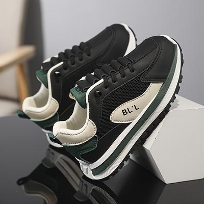 TEMU Bl. ' Breathable Mesh Sneakers - Stylish Sneakers With Thick Sole, Pu/fabric Upper, Round Toe, And Comfortable Inner Lining For Boys And Girls, Sneakers | Stylish Shoes | Pvc Sole, Cute Shoes Image