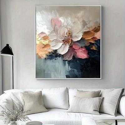 TEMU Handmade Oil Painting On Canvas, Vibrant Spring Floral, 100% Handmade, Texture, Modern, No Frame, , For Living Room Home Decoratio Image