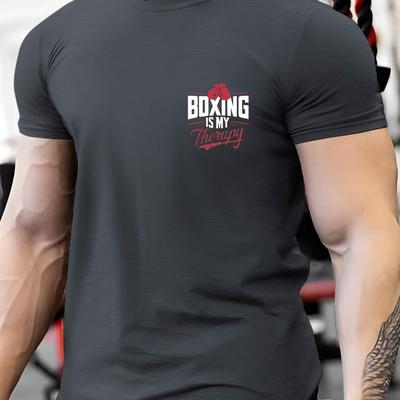 TEMU Boxing Is My Therapy Print Tee Shirt, Tees For Men, Casual Short Sleeve T-shirt For Summer Image