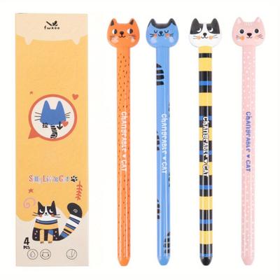 TEMU 4-pack Whisker Retractable Gel Ink Pens, 0.5mm Medium Point, Silicone Barrel, Quick-drying Ink, Durable Clip, Smooth Writing For Office, School, Journaling, Gift-friendly Image