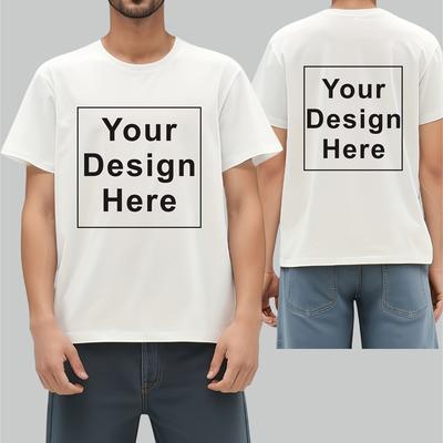 TEMU Customizable Short Sleeve T-shirt - 100% Polyester Breathable Fabric, Double-sided Printing For Design, Sporty Casual Round Neck Tee For Team Uniforms, Workwear & Personalized Summer Apparel Image