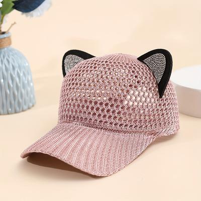 TEMU 1pc Women's Cat Ear Baseball Cap With Glossy Black Ears - Breathable Mesh Snapback Closure, Lightweight Summer Hat For Casual & Sports, 4 Colors (black/gray/pink/white), Cat Ear Hat Image