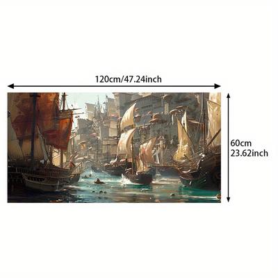TEMU Large Frameless Vintage Ship Canvas Wall Art - Modern Abstract Sailing Boats Painting For Living Room, Bedroom, Or Hallway Decor (23.62 .24in) Image