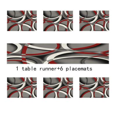 TEMU 5pcs Set / 7pcs Table Flag Placemats, Dining Table, Red Geometric Dressing Table, Suitable For Kitchen Wedding Party Holiday Outdoor, Gray And White Abstract Geometric Lines, Art Image