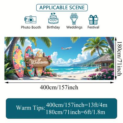 TEMU 1 Piece Of A Colorful Tropical Beach Welcome Banner For Garage Doors Featuring Exotic Wildlife Design, Made From Durable Fabric, Ideal For Jungle-themed Parties And Outdoor Events. Image