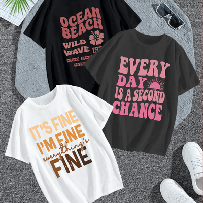 TEMU 3pcs Girls' Printed Trendy Round Neck Short Sleeve T-shirts For Casual Attire Image