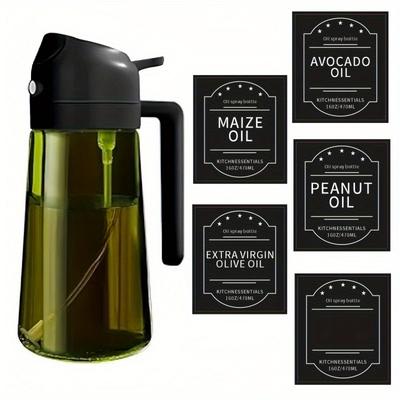 TEMU 2-in-1 Olive Oil Dispenser & Sprayer - 16 Oz Glass Bottle With Peanut Oil Sticker, Ideal For Kitchen Use (black & Green), Kitchen Essentials | Modern Kitchenware | Durable Glass Image