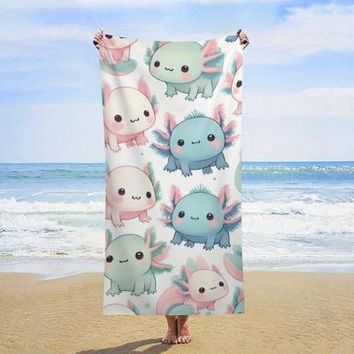 TEMU 1pc Microfiber Beach Towel - Mexican Axolotl Cartoon Design, Lightweight, Quick-dry, Water Absorbent, Multi-use For Sports, Spa, Yoga, Hotel, Gym, Beach Towel Image