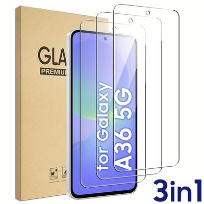 TEMU 3pcs For Galaxy A36 5g Screen Protector, Tempered Glass 9h Hardness Protective Film For Galaxy A36 5g 6.7 Inch, Anti-scratch No Friendly - Transparent Image