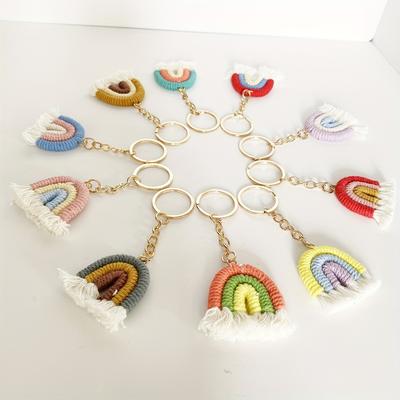 TEMU Rainbow Bohemian Tassel Bag Pendant Rainbow Keychain Car Hanging 10pcs Image