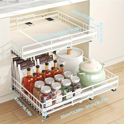TEMU 2pcs/1pc Expandable Pull Out Cabinet Organizer, 3 Slide Rails Slide Out Drawers, Roll Out Shelf Storage With Adhesive For Kitchen Cabinet Organization,adjustable Width, Image